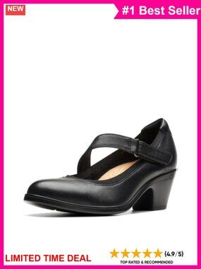 Women's Emily 2 Mabel Pumps Black Leather Block Heel Closed Toe Hook and Loop